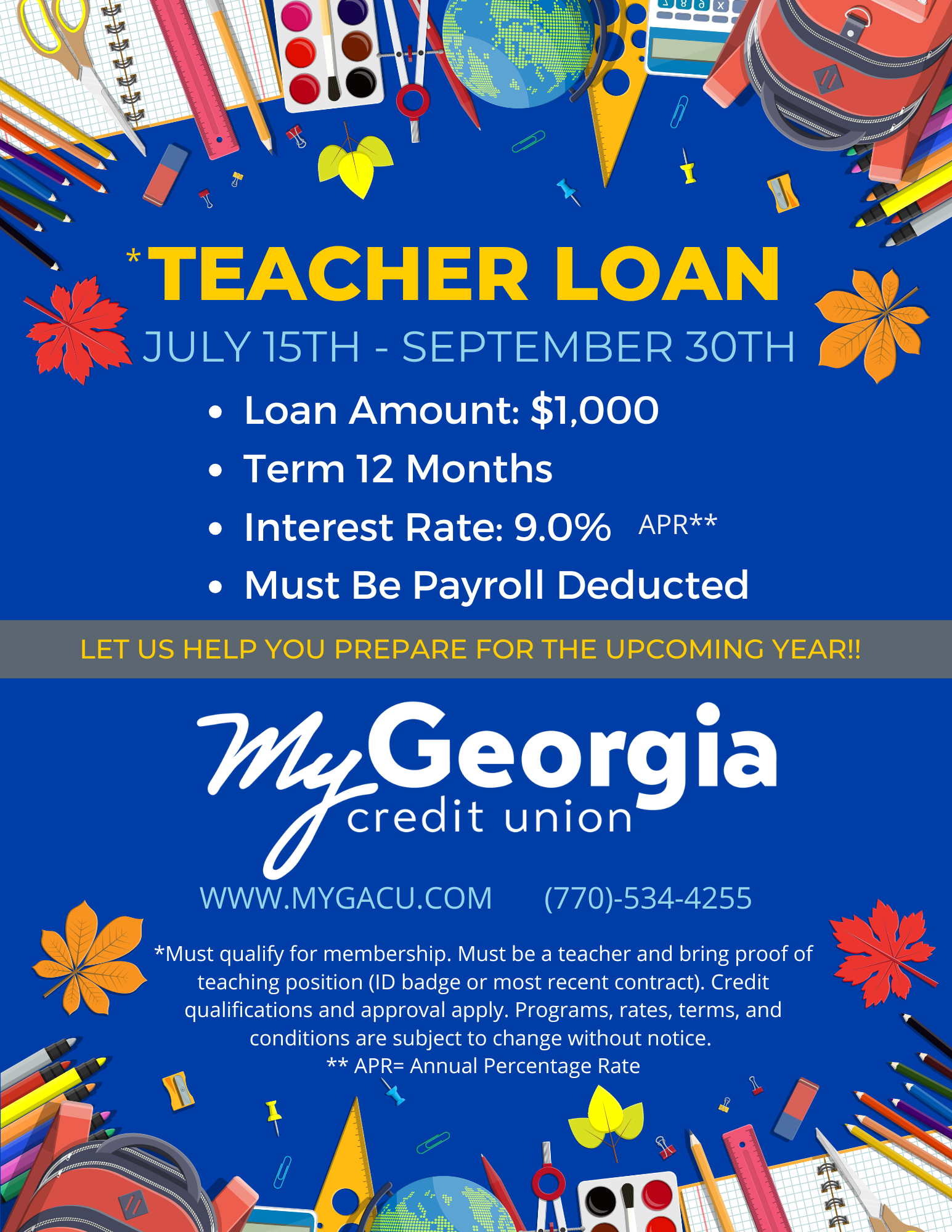 Teacher Loan July 15th - September 30th